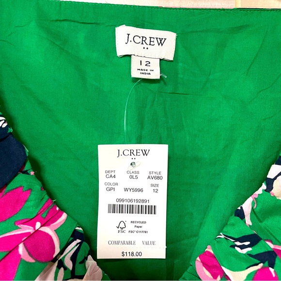 NWT J Crew Green Pink Floral Cotton V Neck Ruffle Pocket Maxi Dress Sz 12 - Picture 3 of 7
